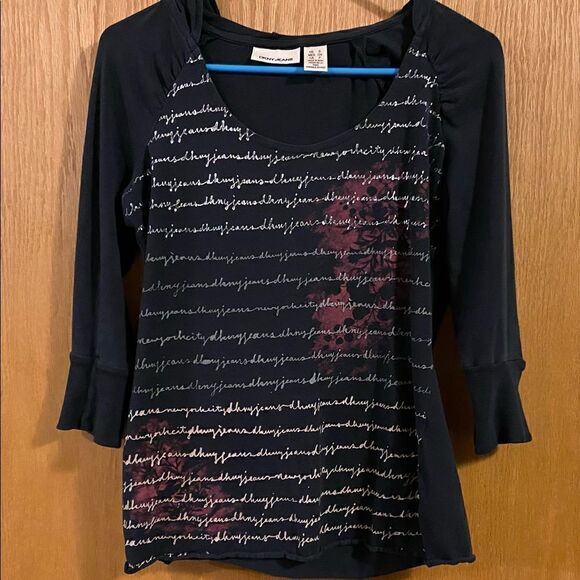 ☀️3 for $24☀️DKNY Jeans Hooded 3/4 Sleeve Stretchy Shirt, size S. (S56) - Picture 1 of 4